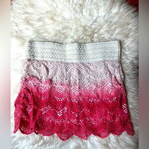 Pink and White Crochet Mini Skirt